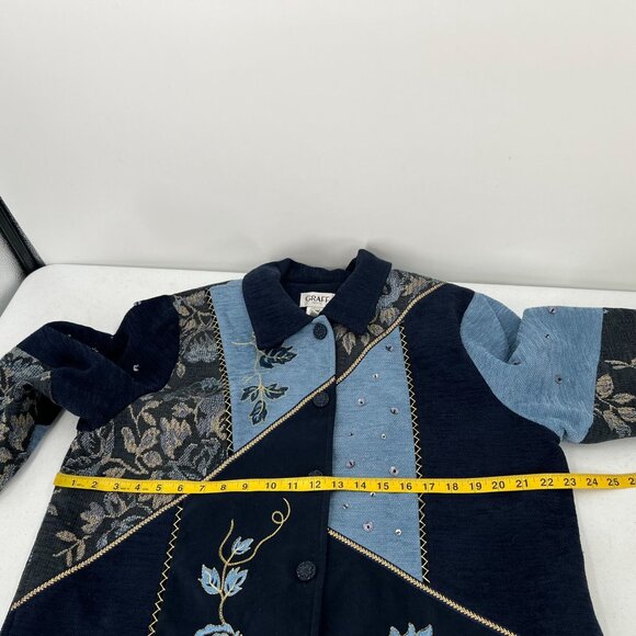 Graff Petite Large PL Patchwork Jacket Blue Embroidered Floral Embellished Lined - Picture 6 of 12